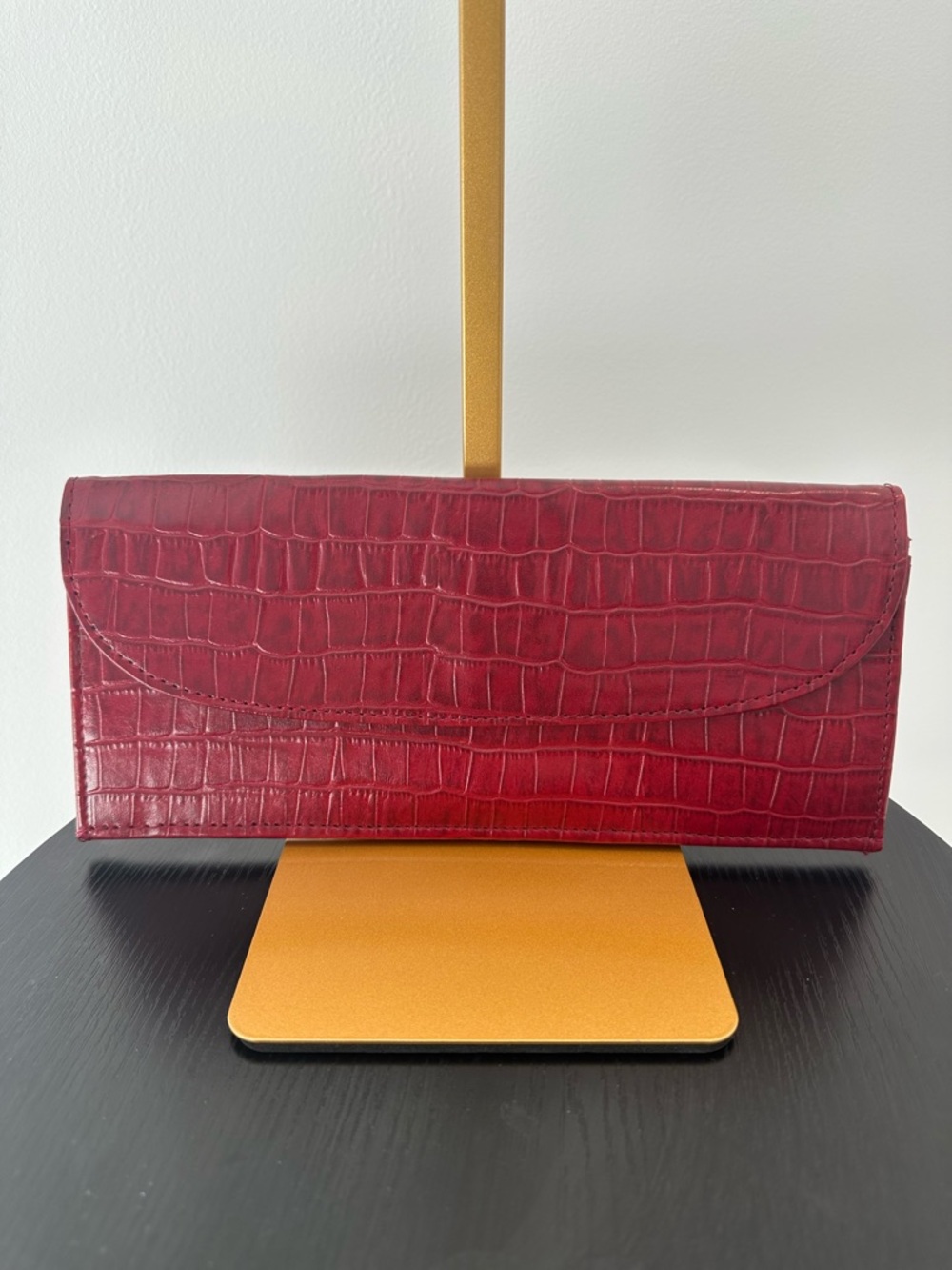 Vintage Red Crocodile Embossed Leather Clutch